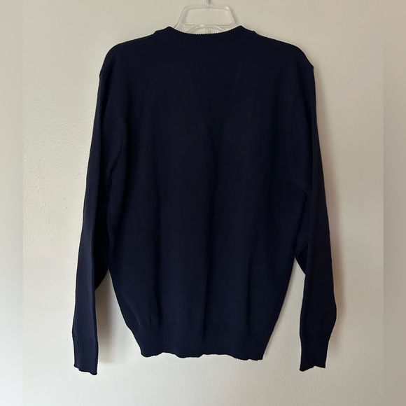 SFKM NWT Men’s Navy Blue V-Neck Pullover Long Sleeve Sweater Size M - Picture 2 of 7